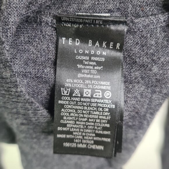 Ted Baker Sweater Men Size 3 (Medium) Gray Wool Crewneck Pullover Lightweight - Picture 6 of 8